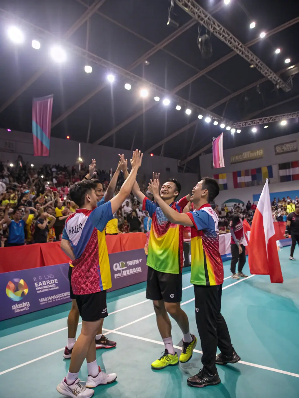 A group photo of club members at a social event, showcasing the community spirit and camaraderie within the Pornichet Badminton Club.